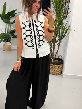Military Patterned Knitted Waistcoat - White/Black