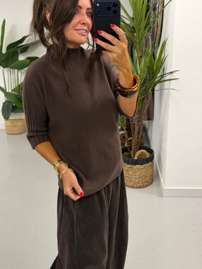 Crop Sleeve Knit - Chocolate