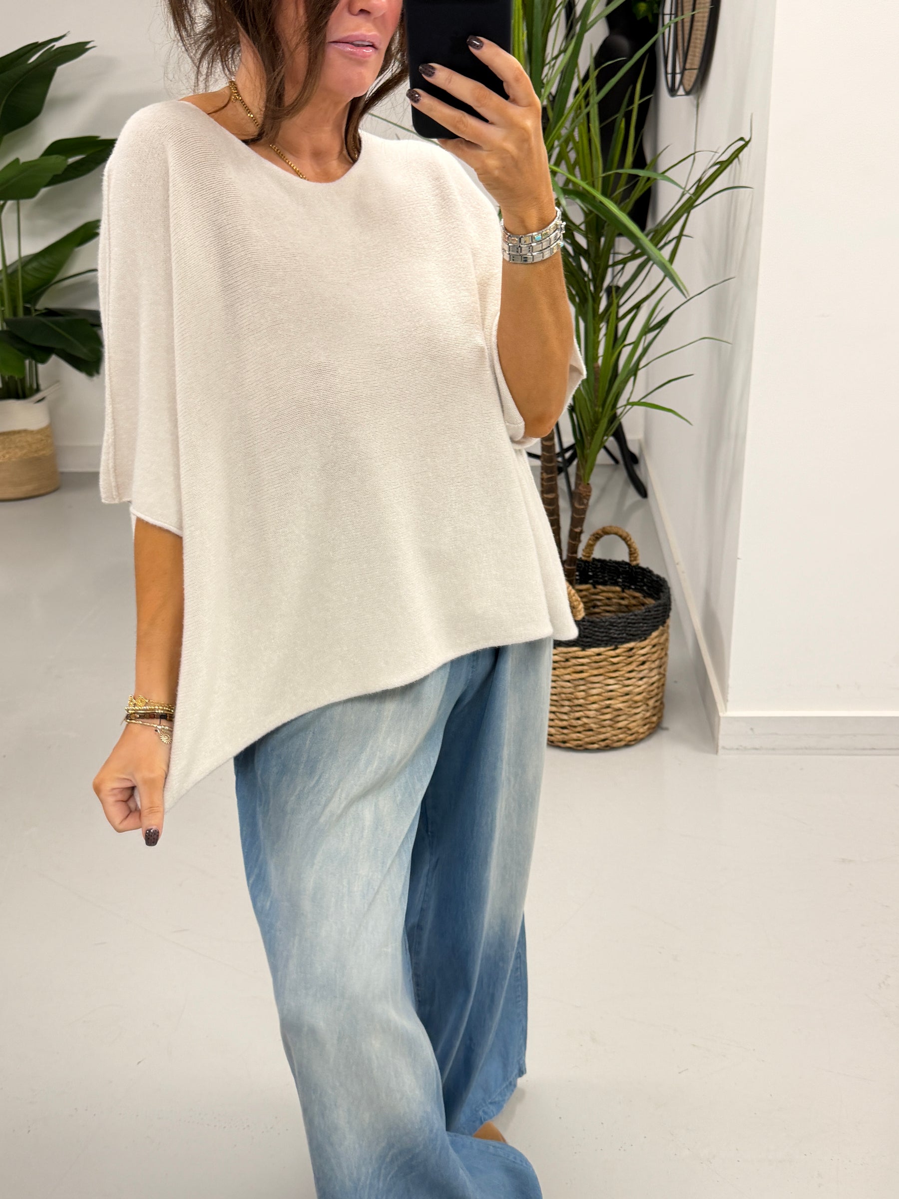 Gracie Crop Sleeve Knit - Stone