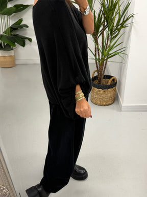 Bubble Sleeve Soft Knit - Black (Size 10-18)