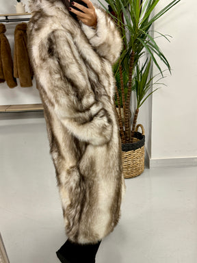 The St Moritz Longline Faux Fur Coat - Cream/Taupe (fitting size 16-20)