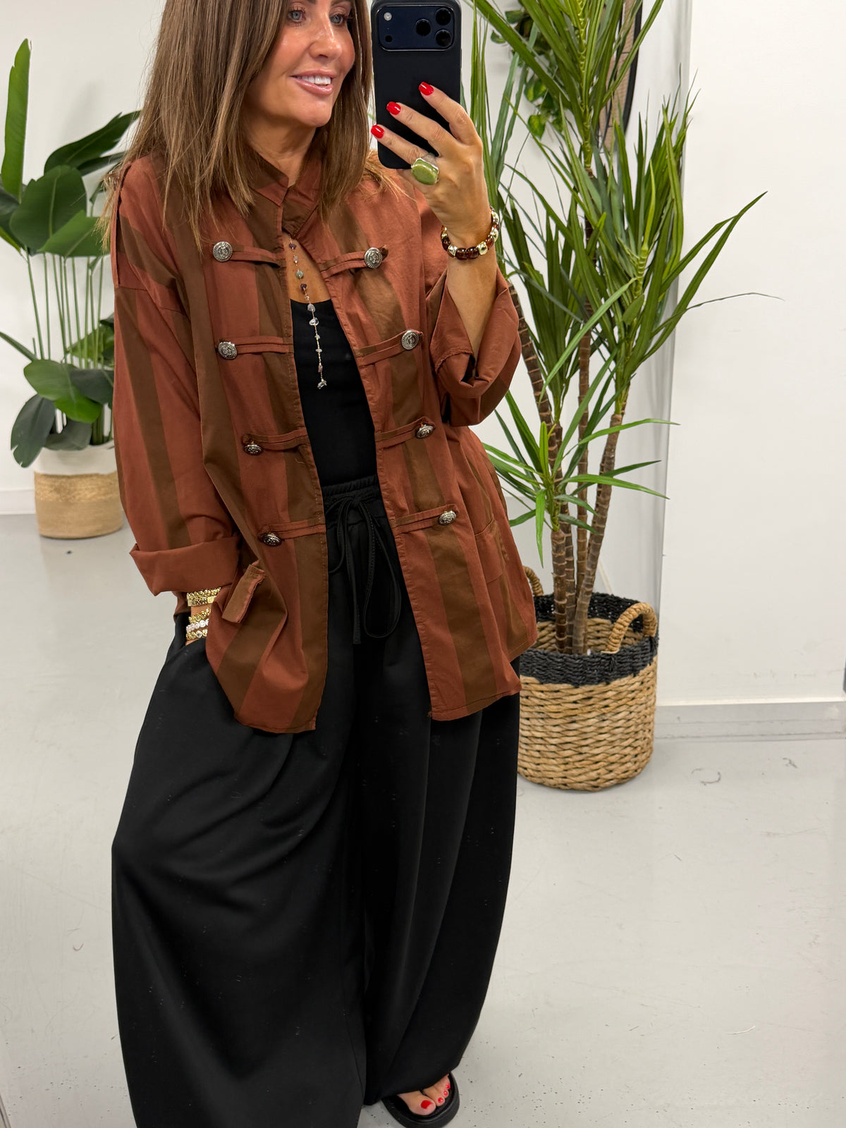 Bailey Wide Stripe Military Jacket - Rust