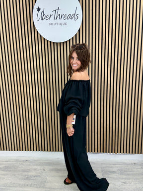 Palma Puff Sleeve Bardot - Black
