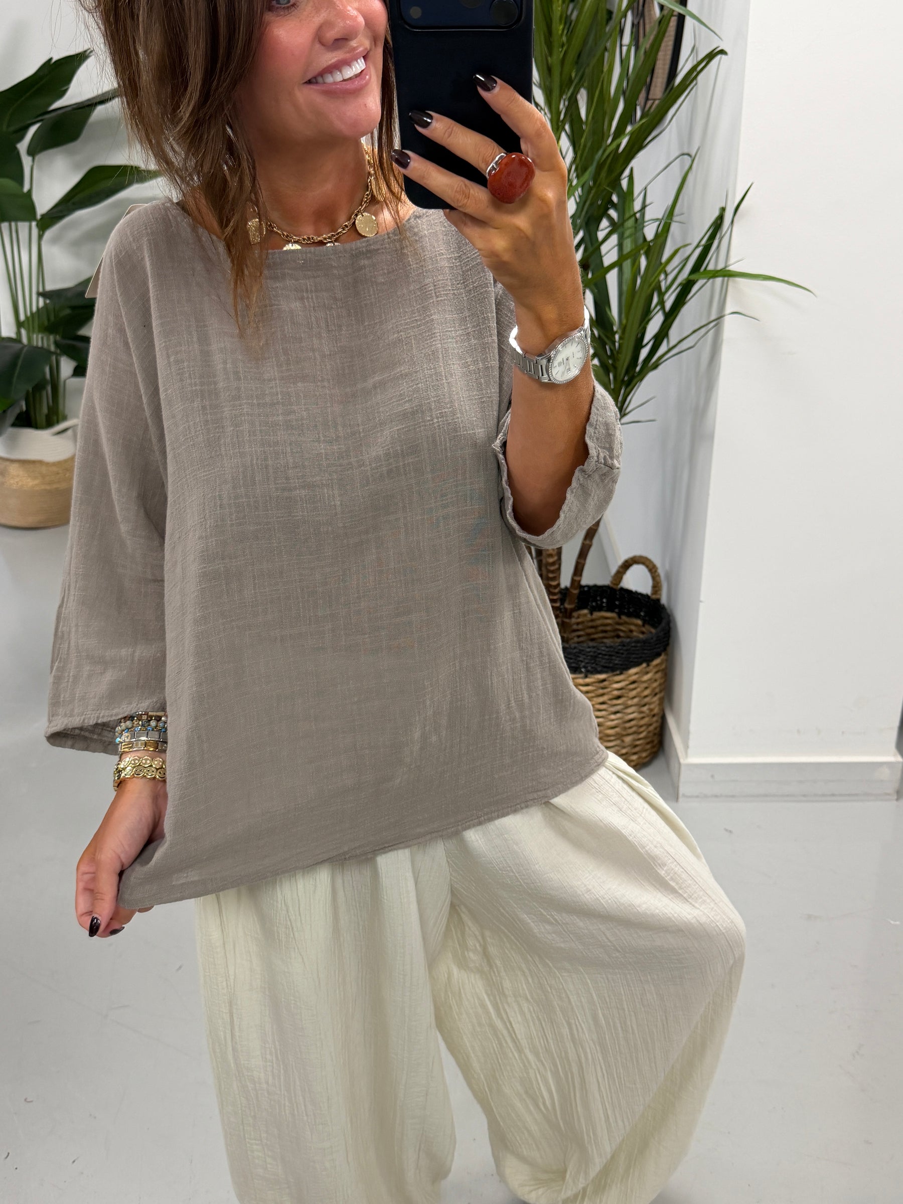 Basic Cotton Top - Taupe
