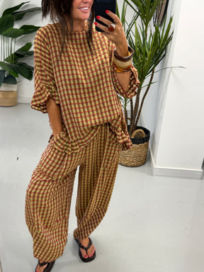 The Autumn Check Ruffle Tunic - Pistachio