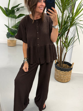The Hallie Peplum Two Piece - Chocolate