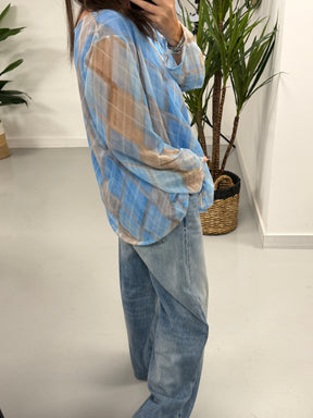 Layered Argyle Mesh Top - Baby blue