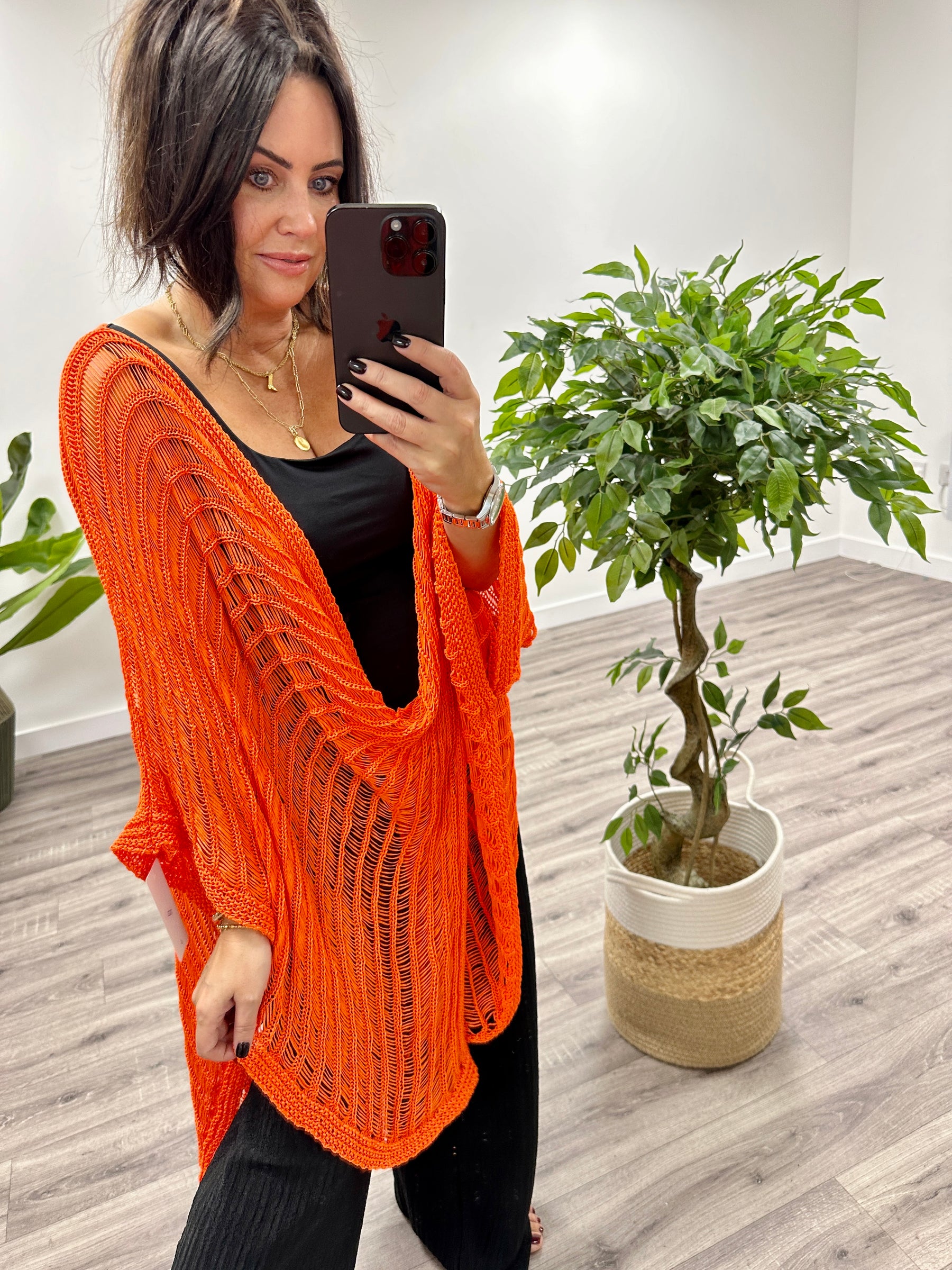 Knitted Twist Wrap - Orange