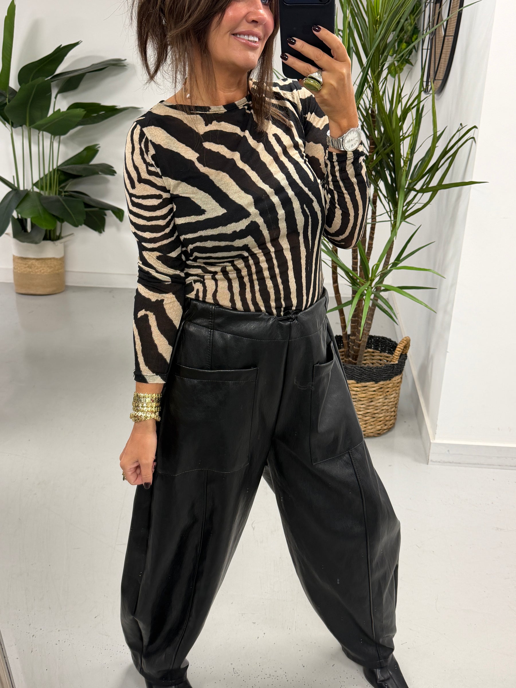 The Mayfair Butter Soft PU Barrel Trousers - Black (Size 12-14)
