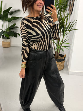 The Mayfair Butter Soft PU Barrel Trousers - Black (Size 12-14)