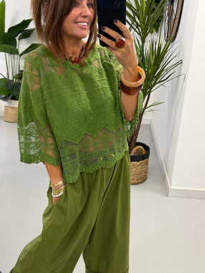 Seville Lace Top - Olive Green