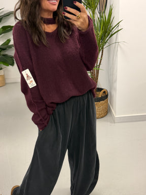 Slash Neck Knit  - Wine (Size 12-18)