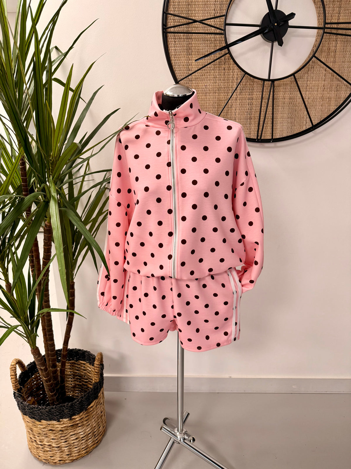 The Polka Stripe Short Set - Pink/Chocolate