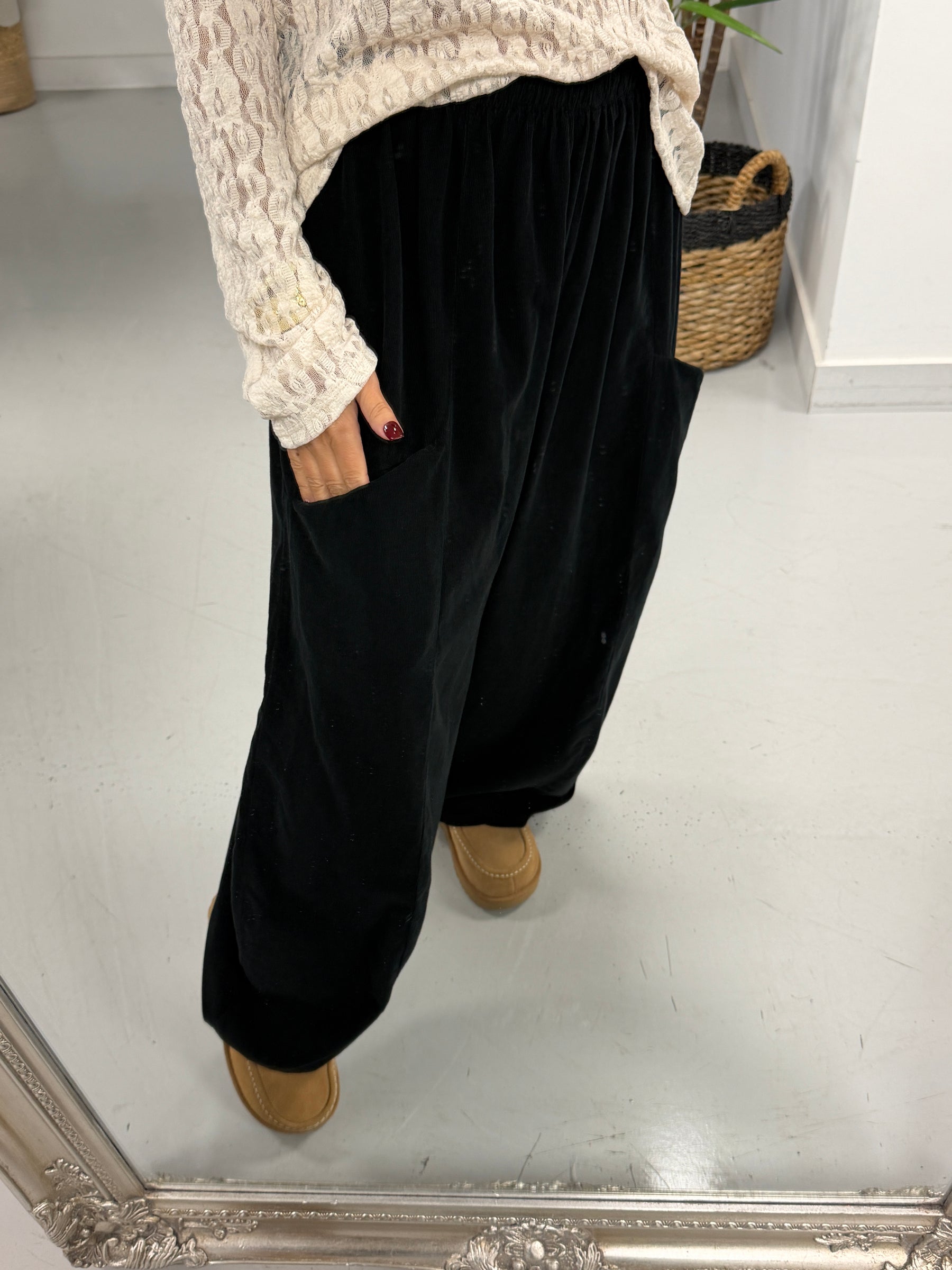 The Barrel Pocket Needlecord Joggers - Black (Size 10-18)