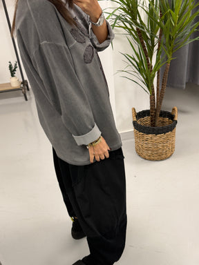 The Check Petal Patch Acid Wash Jersey - Charcoal