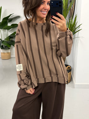 Sunset Stripe  “Life Isn’t Perfect” Sweater - Chocolate/Light Chocolate