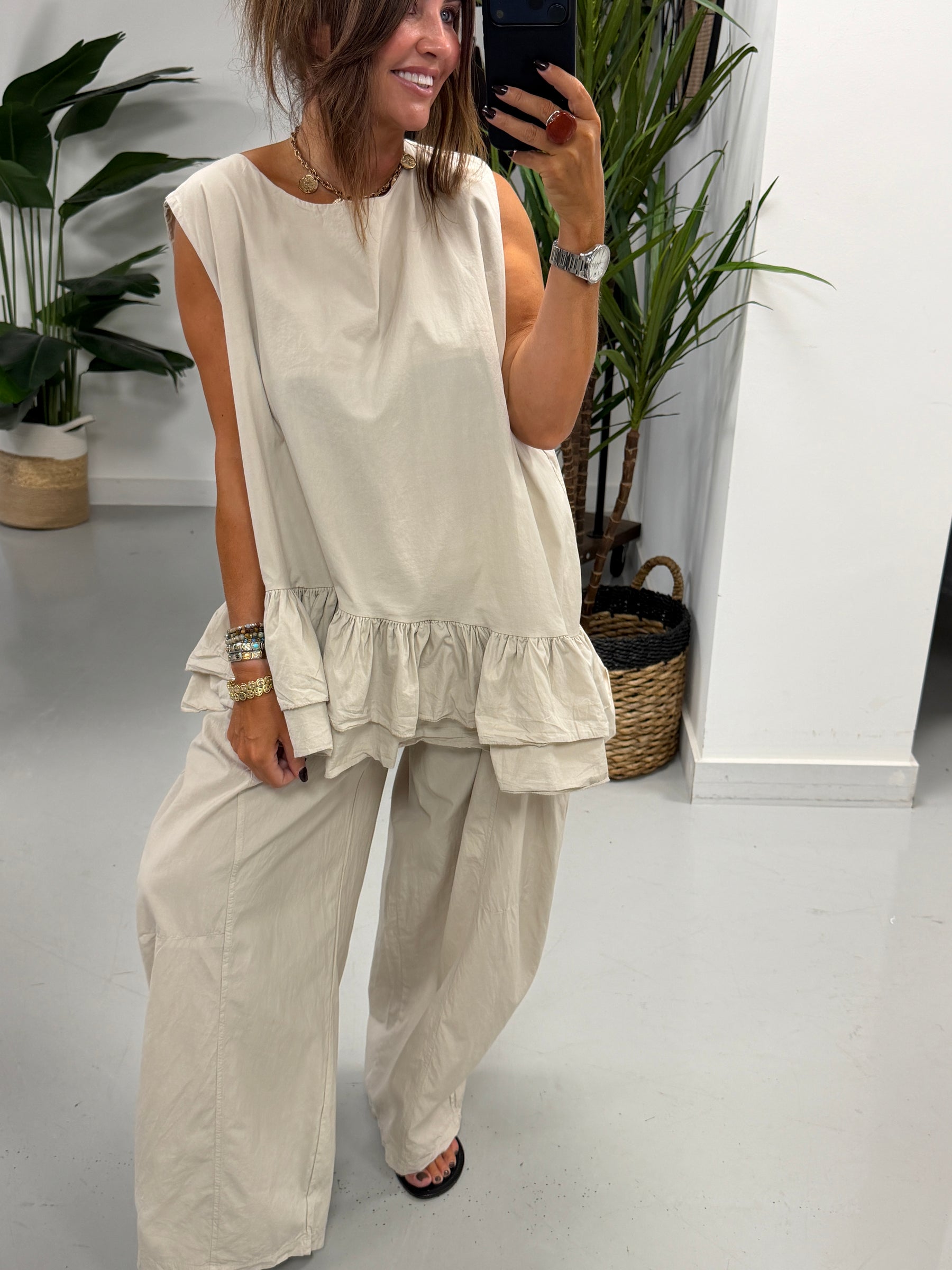 The LuLu Asymmetric Frill Tunic - Stone