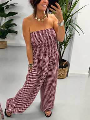 The Gingham Balloon Leg Jumpsuit - Plum