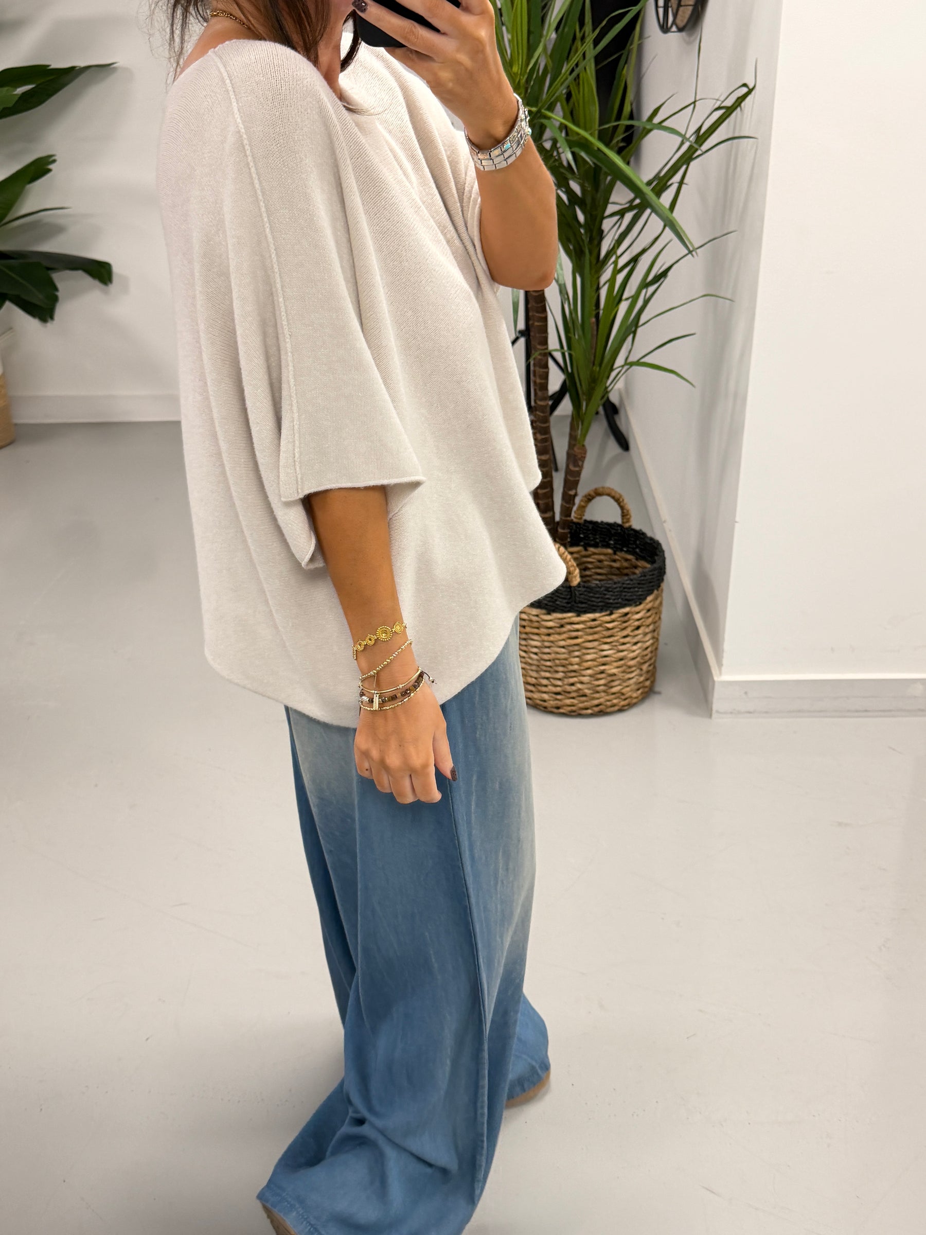 Gracie Crop Sleeve Knit - Stone