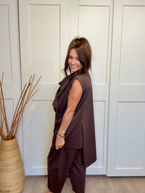 Hampton Asymmetric Ruffle WAISTCOAT - Chocolate