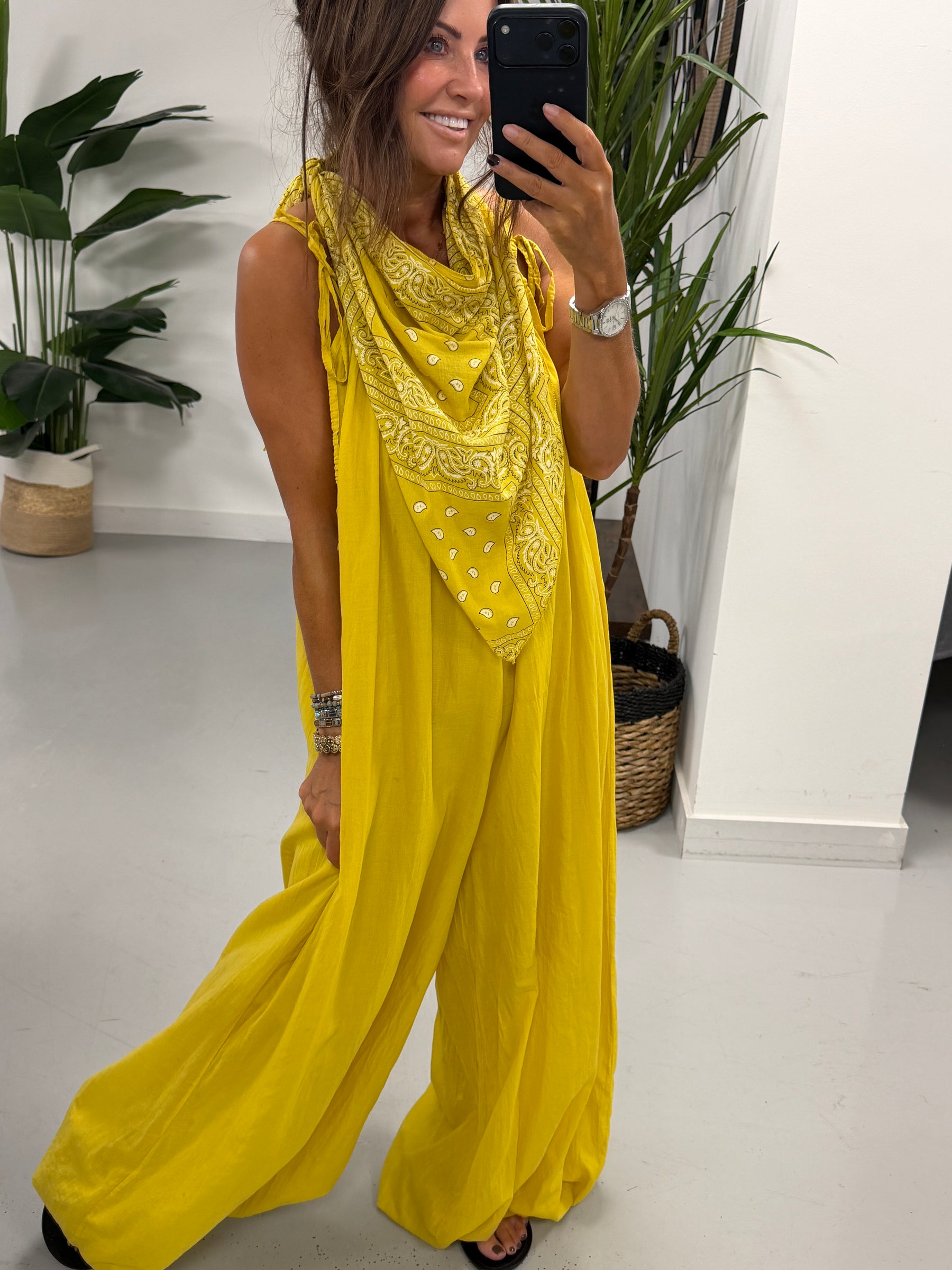 Bandana Scarf Jumpsuit - Yellow