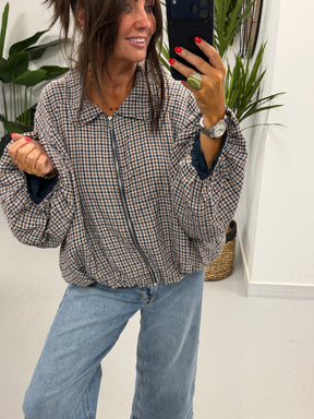 The Plaid Slouchy Bomber - Navy/Wine