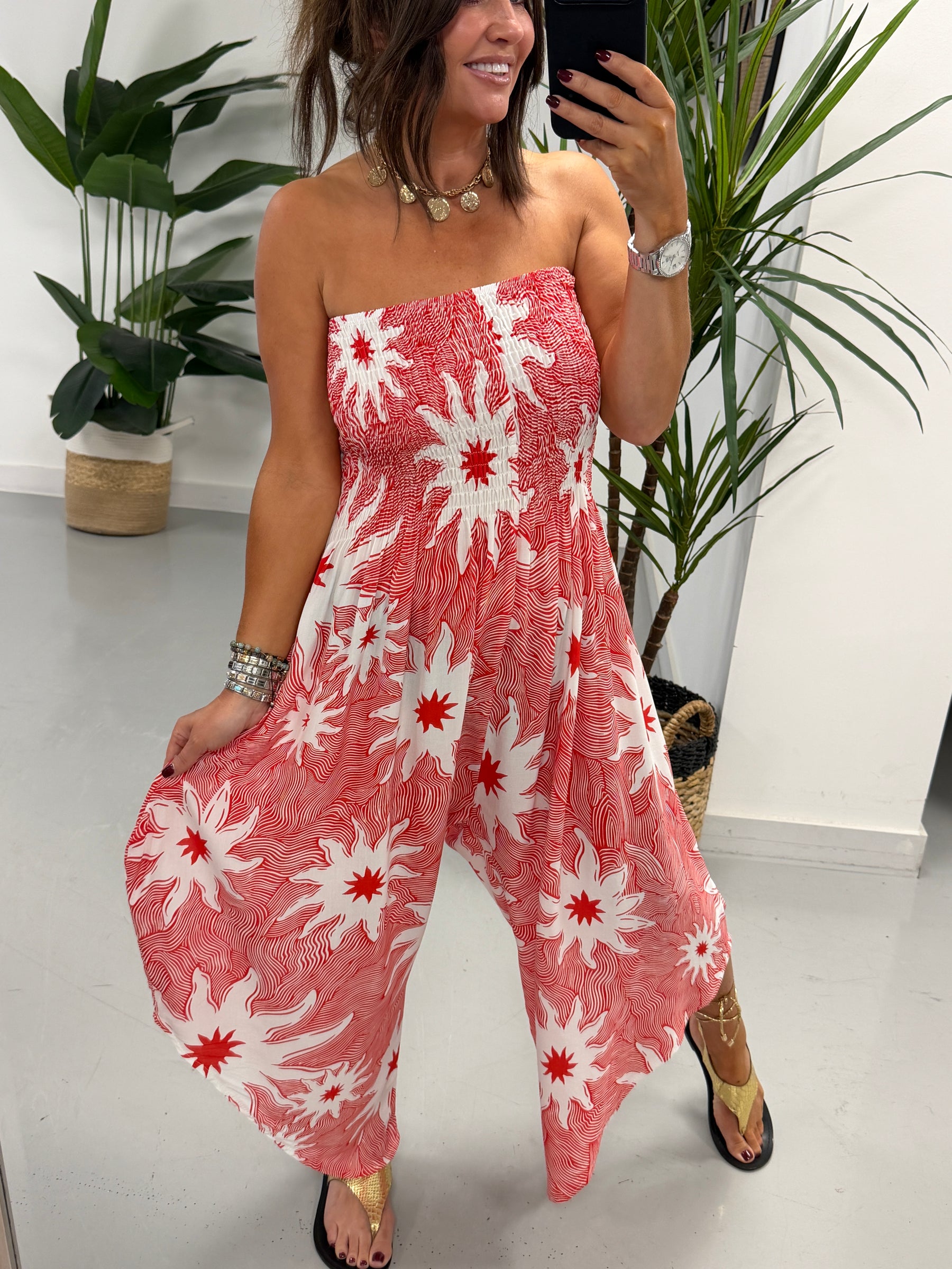 Funky Star Bardot Jumpsuit -Red