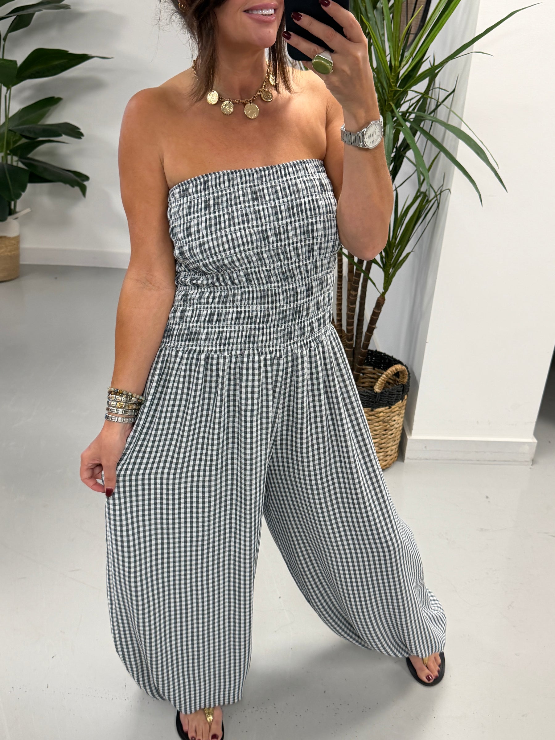PRE ORDER The Gingham Balloon Leg Jumpsuit- Black