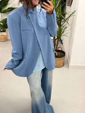 Funnel Neck Blazer - Blue