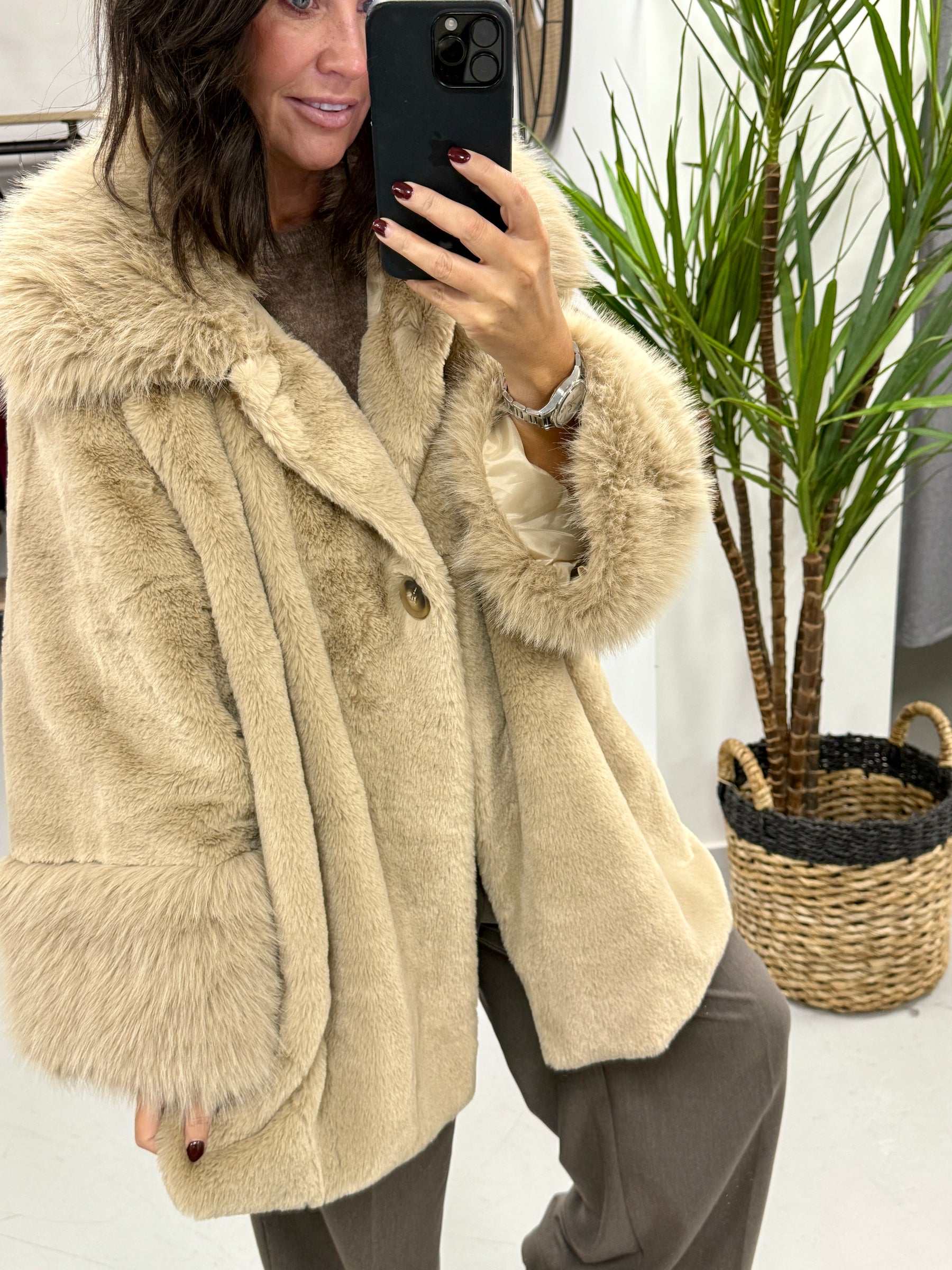 Kensington Faux Fur Swing Jacket - Camel