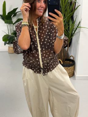Lightweight Cropped Sleeve Jacket - Dark Polka