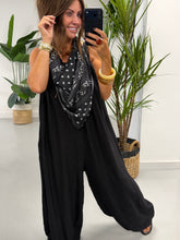 Bandana Scarf Crinkle Jumpsuit - Black