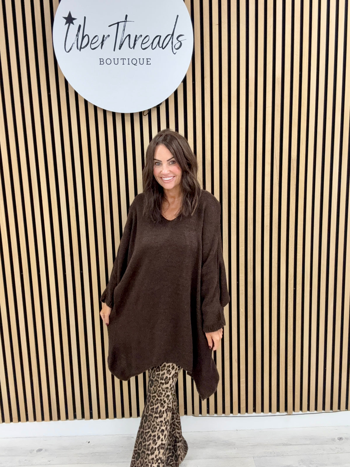 The Oversized Dipped Hem Knit - Chocolate