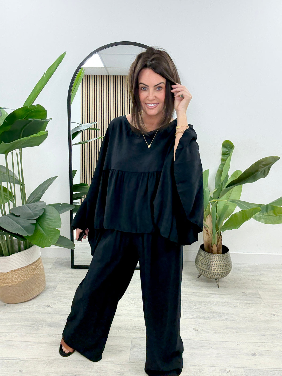 Ruffle Sleeve Co-Ord - Black