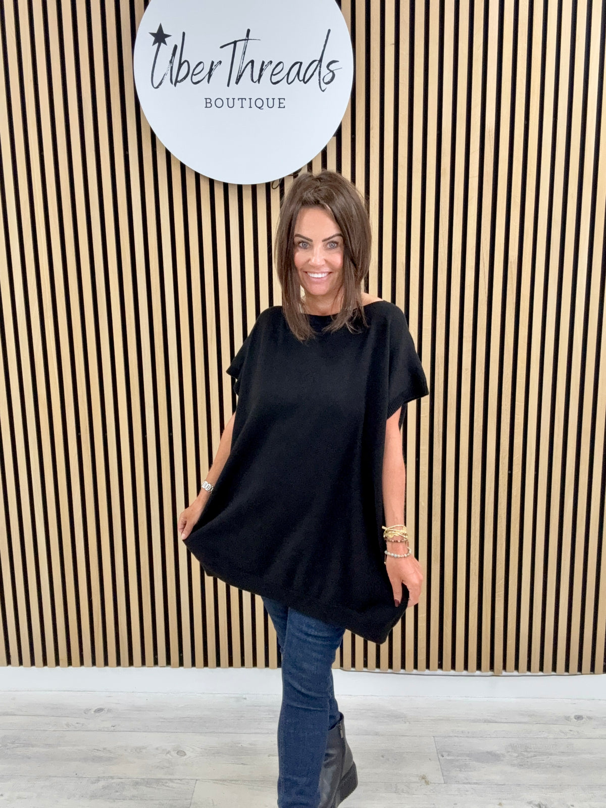 The Knitted Button Back Tank - Black
