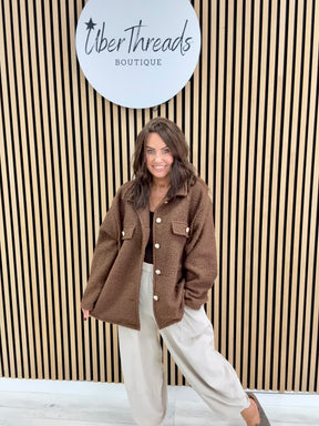Military Boucle Jacket - Chocolate