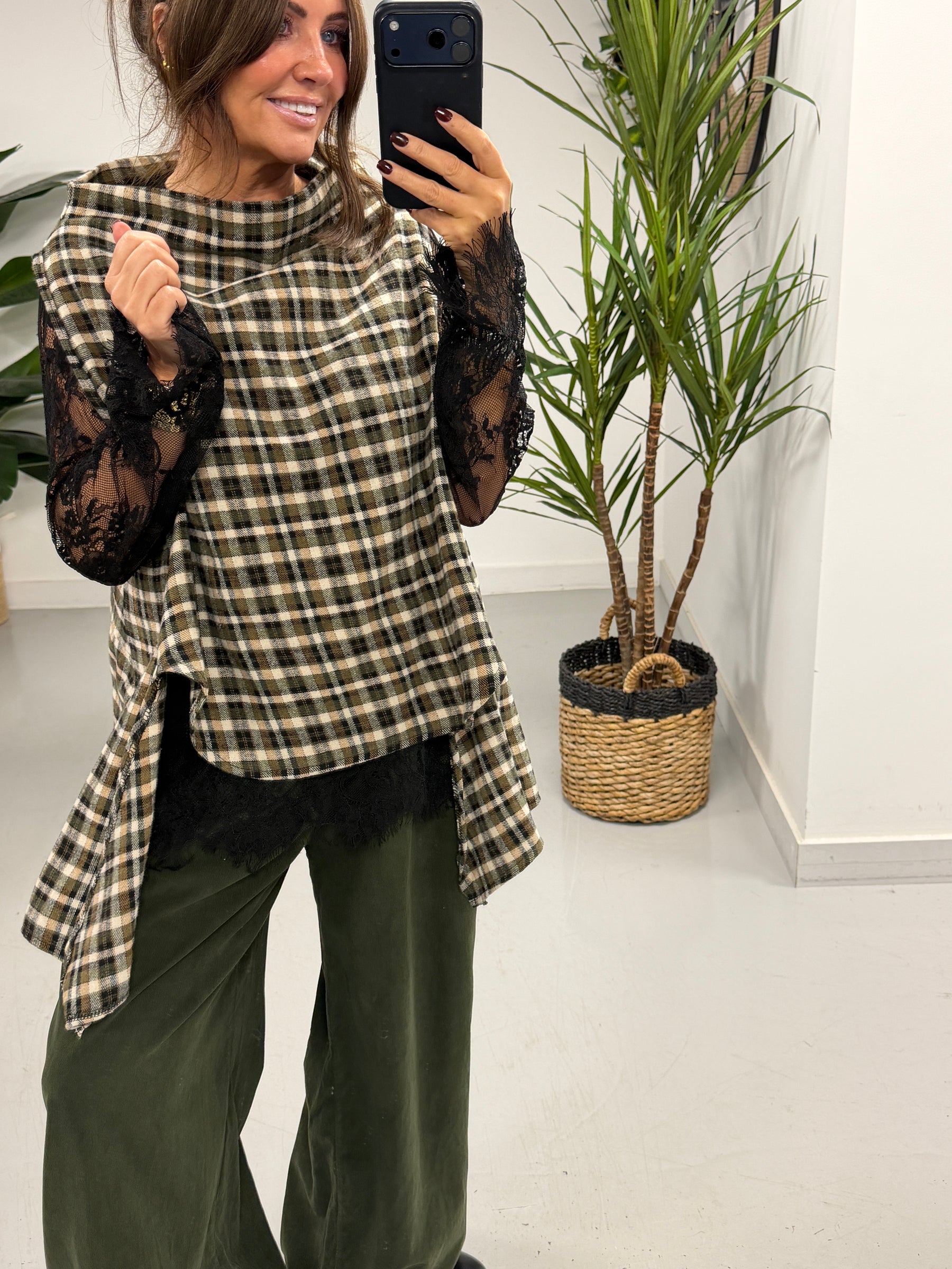 The Bailey Brushed Cotton Plaid Tank - Khaki (Size 10-16)