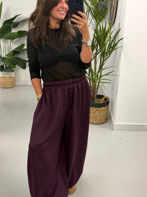 Button Front Balloon Cuff Joggers - Aubergine (Size 12-20)