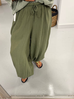 The OG TicToc Crinkle Balloon Trousers - Khaki