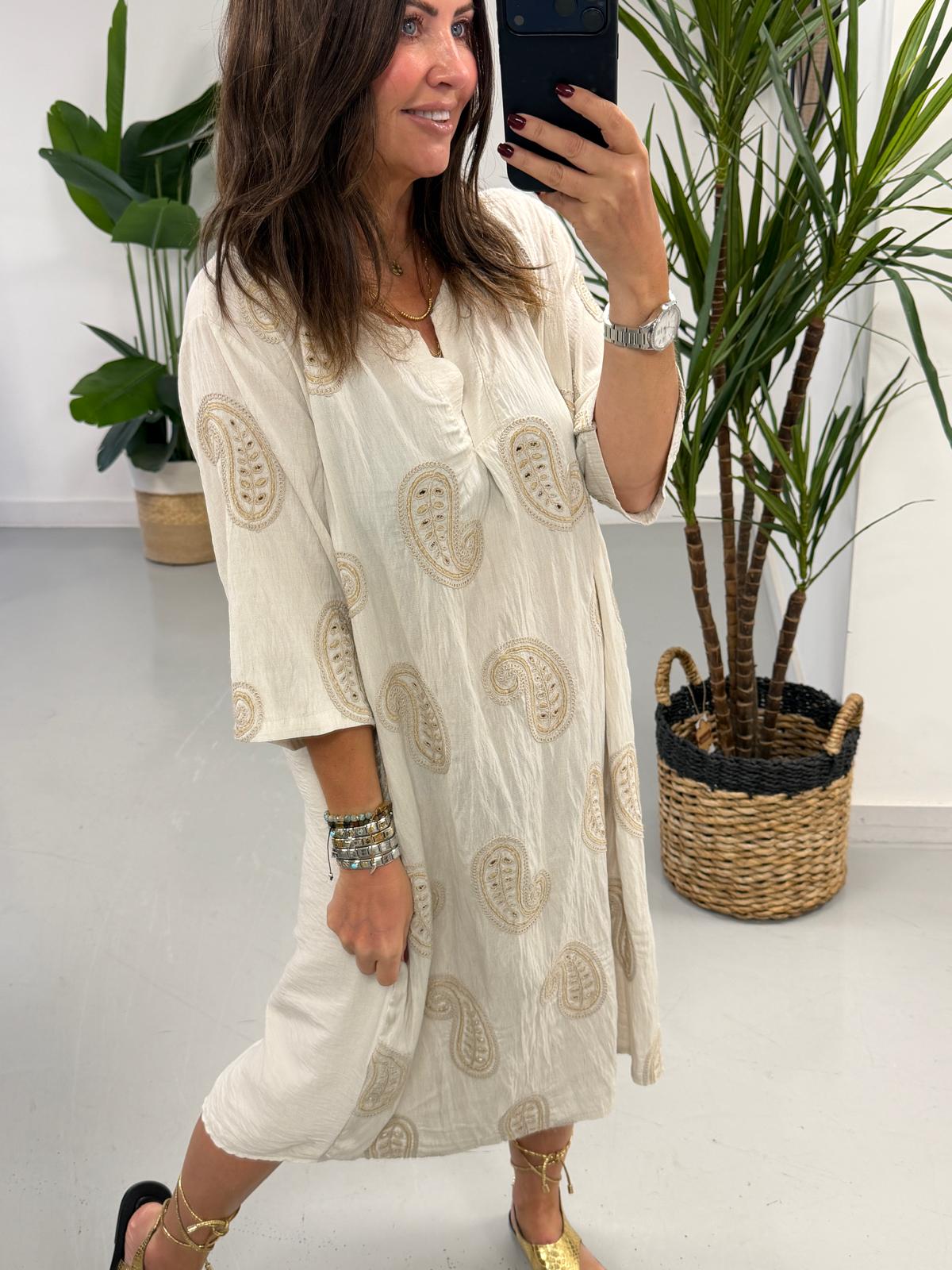 The Paisley Midi Dress - Stone