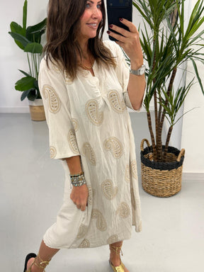 The Paisley Midi Dress - Stone