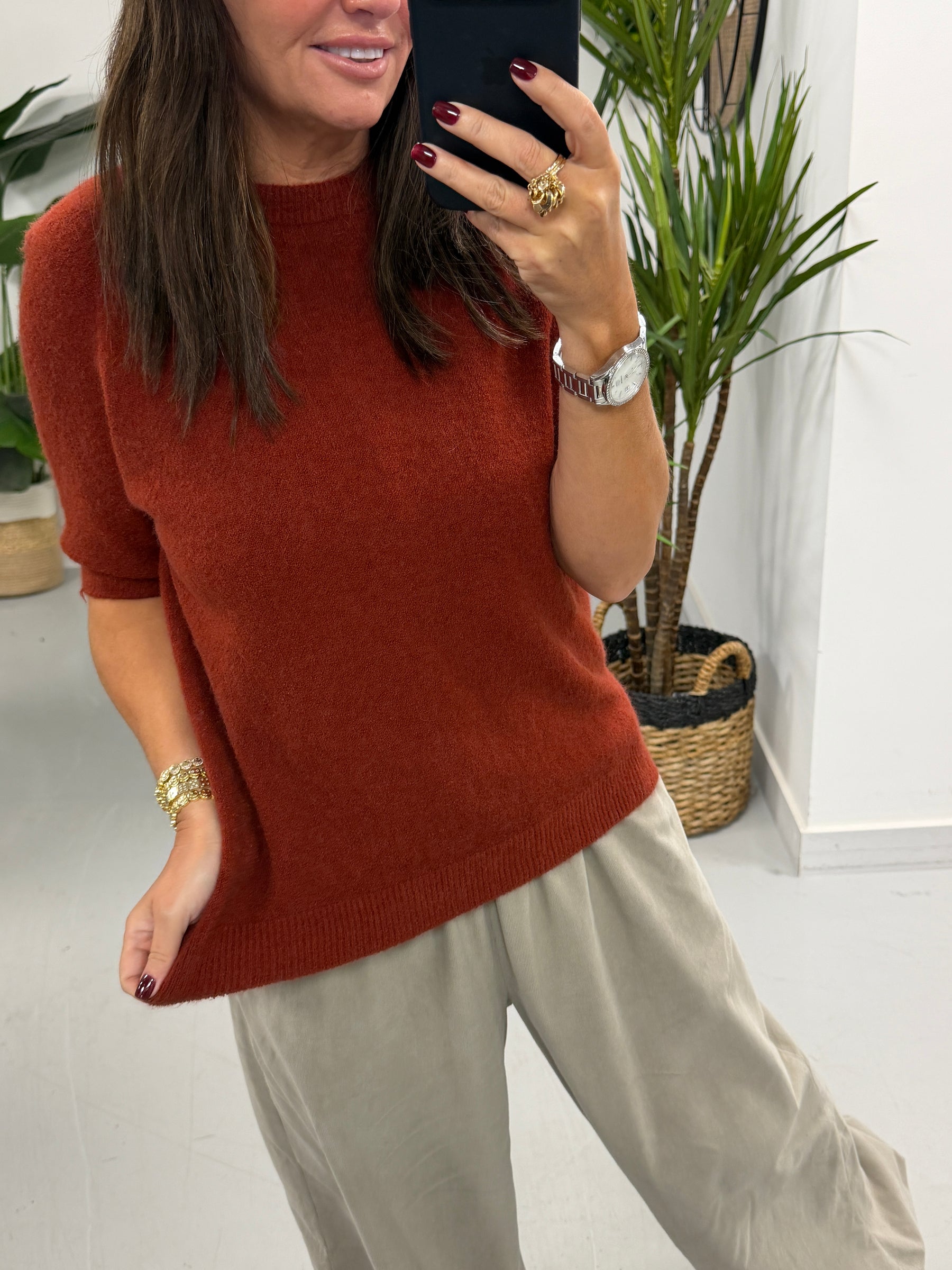 The Drift Crop Sleeve Knit - Wine (Size 10-14)