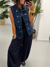 Gaberdine Denim Military Waistcoat - Denim Blue