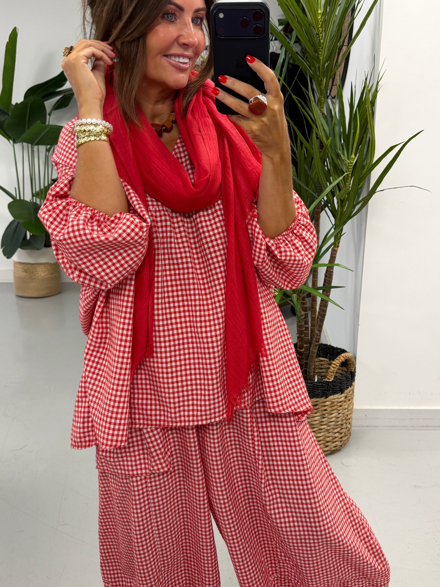The Vichy Gingham Tunic - Ferrari Red