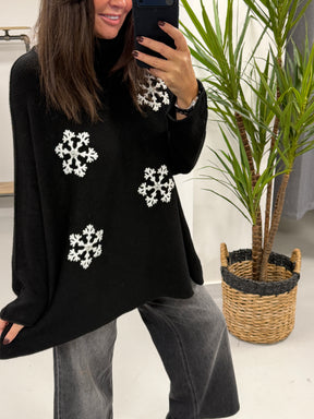 Snow Is Falling Roll Neck Soft Knit - Black