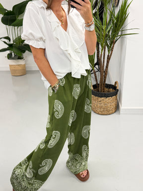 The Paisley Wide Leg Trouser - Khaki