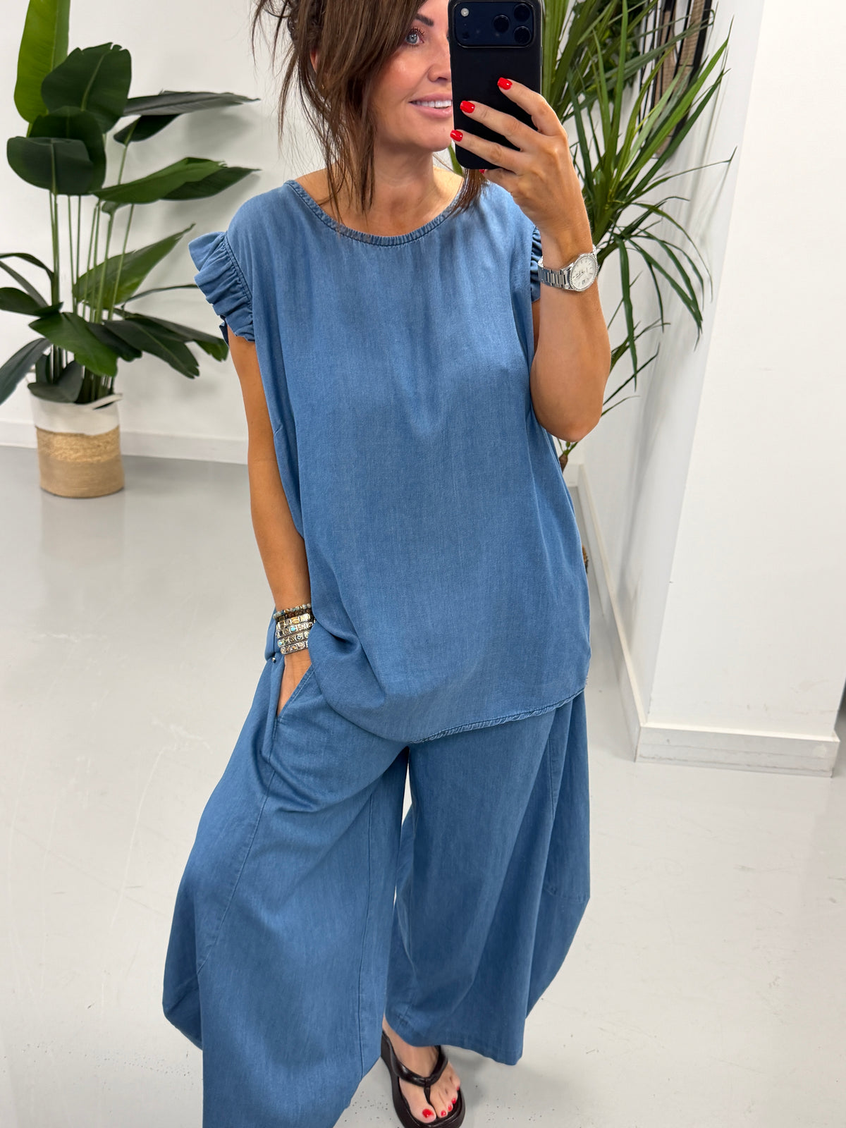 Deniably Denim Button Back Tunic - Light Denim