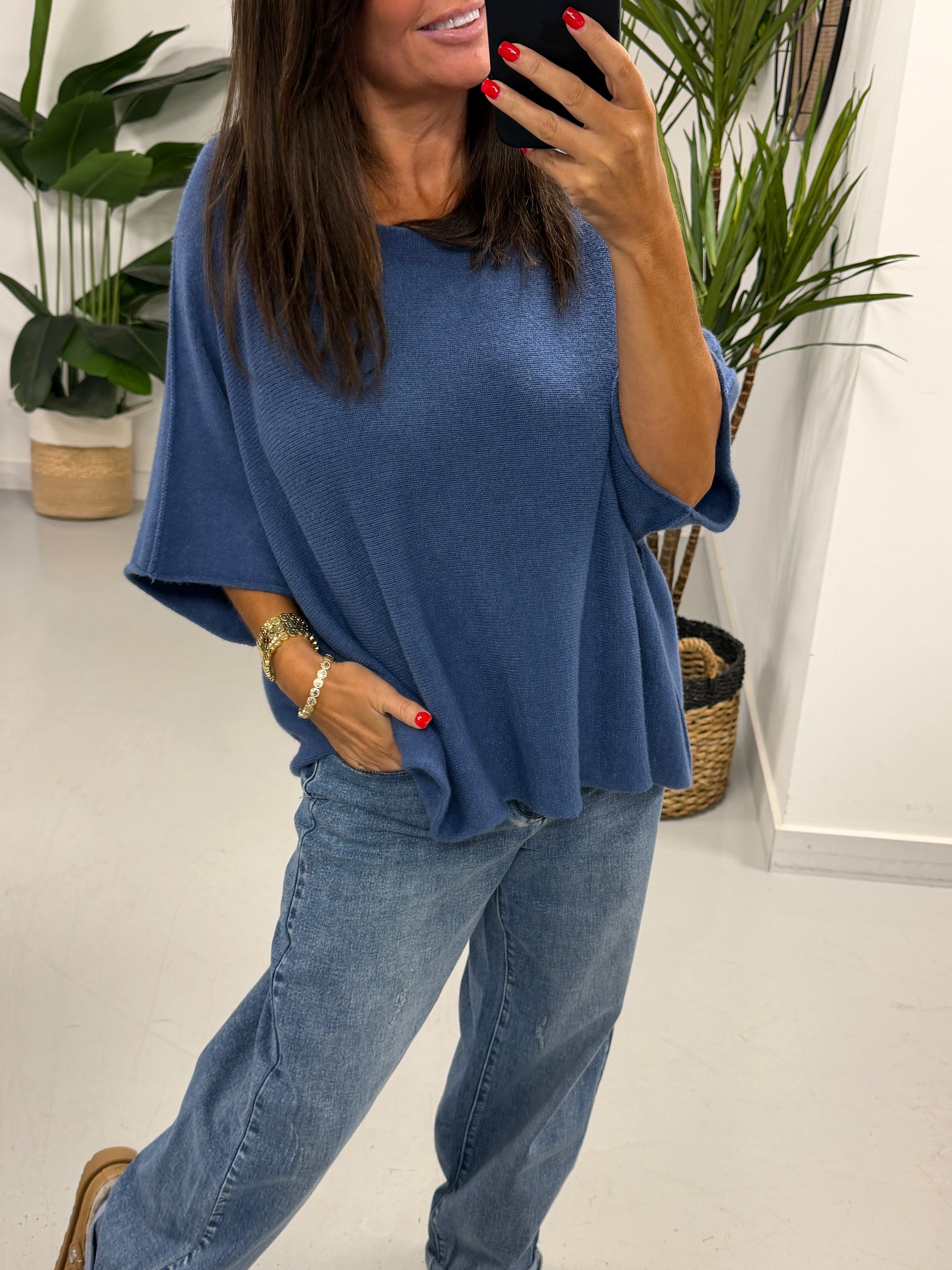 Gracie Crop Sleeve Knit - Denim Blue