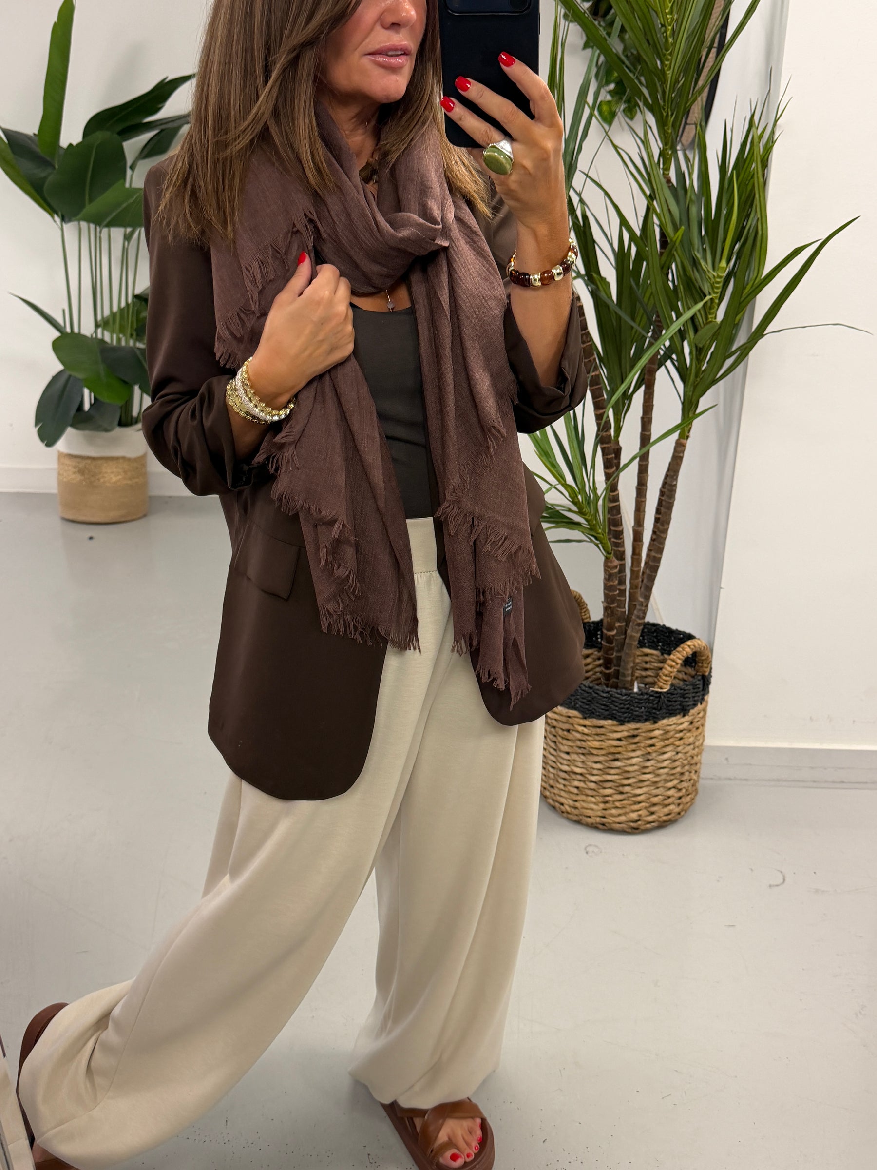 Ruched Sleeve Blazer - Chocolate (Plus sizes)