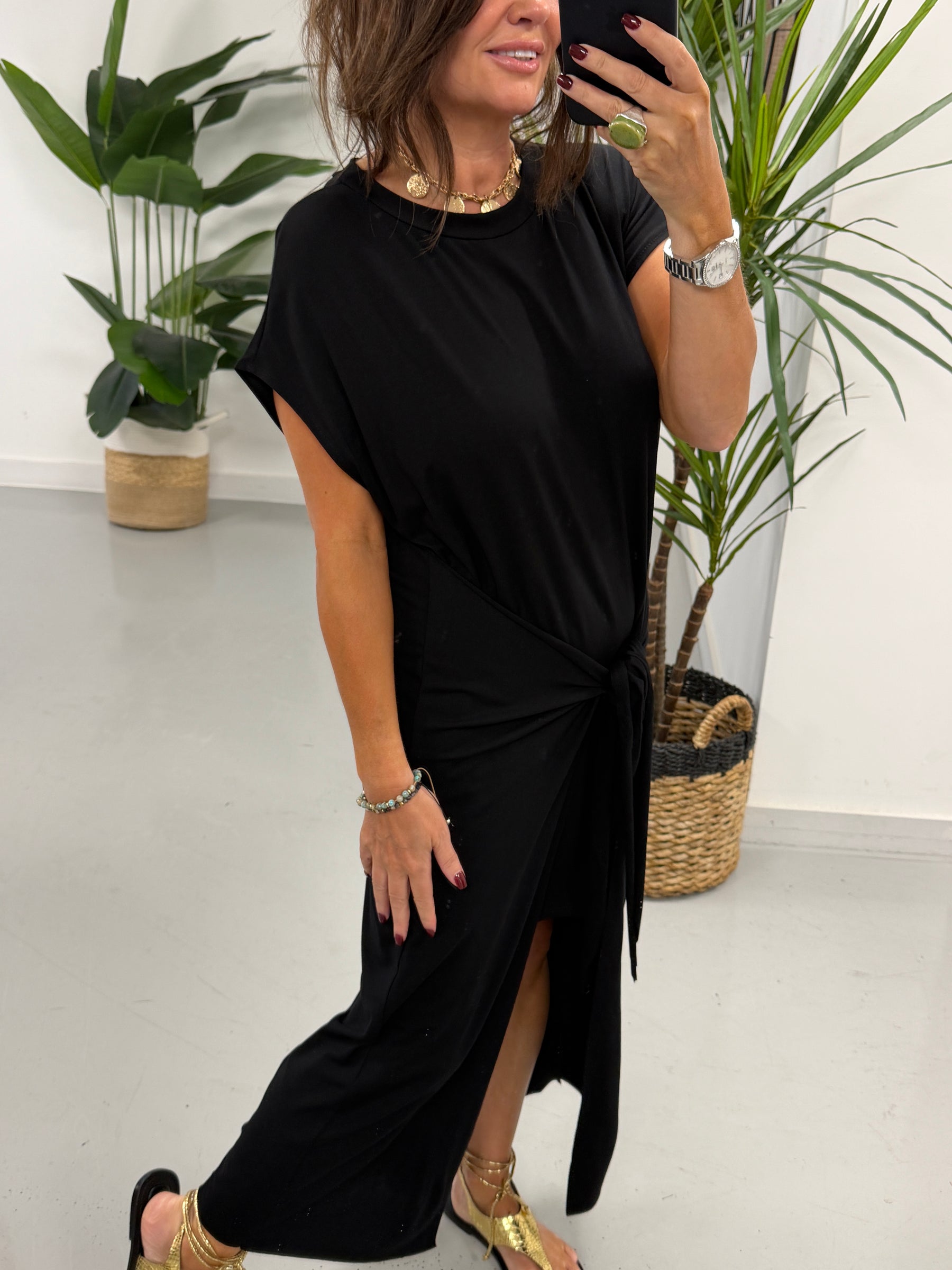 The Tie Front High Low Dress - Black